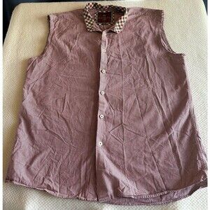 Tattersall London Men’s Sleeveless Shirt Vest 16.5 Burgundy Check Plaid Preppy